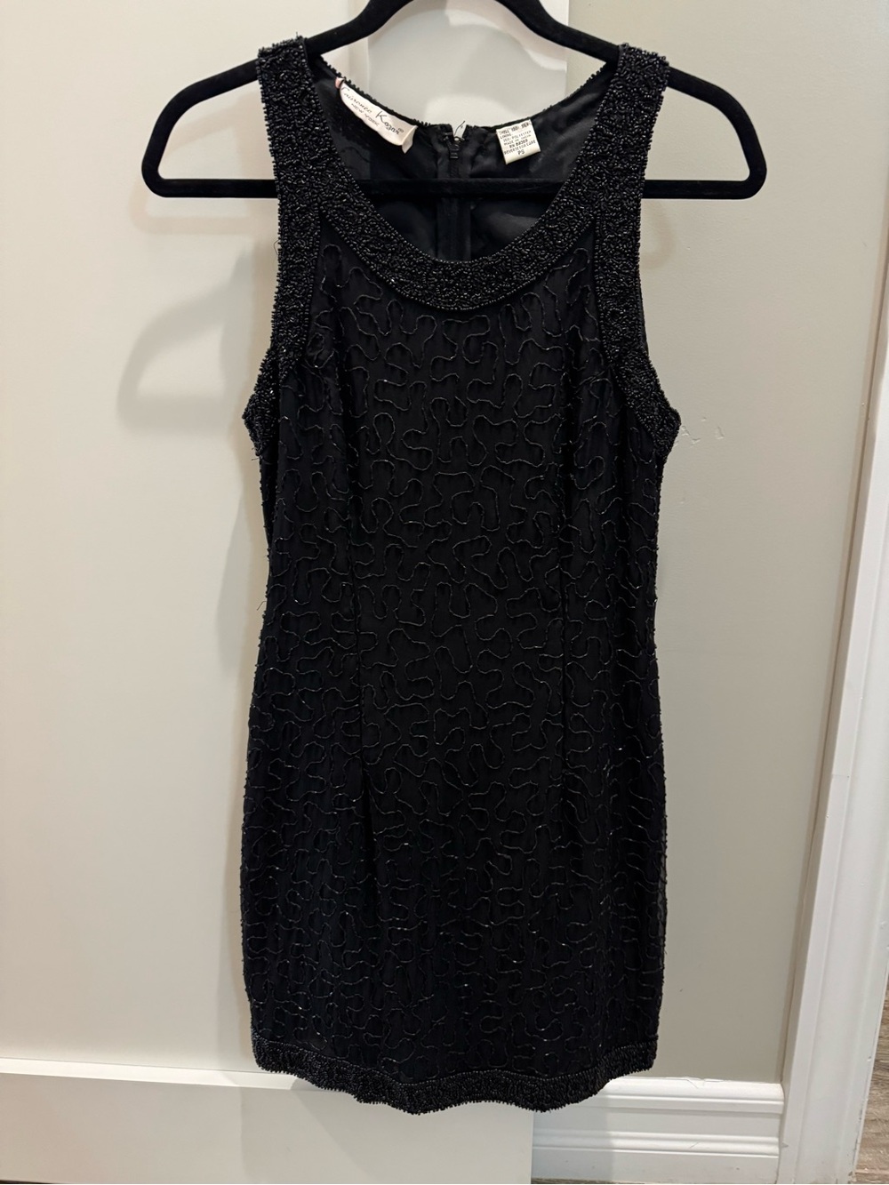Laurence Kazar Black Beaded Sleeveless Mini Dress